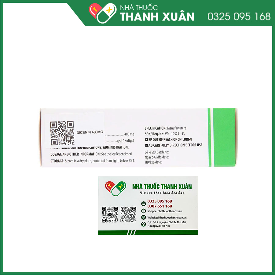 Dicenin điều trị đột quỵ, tăng tuần hoàn não, sa sút trí tuệ
